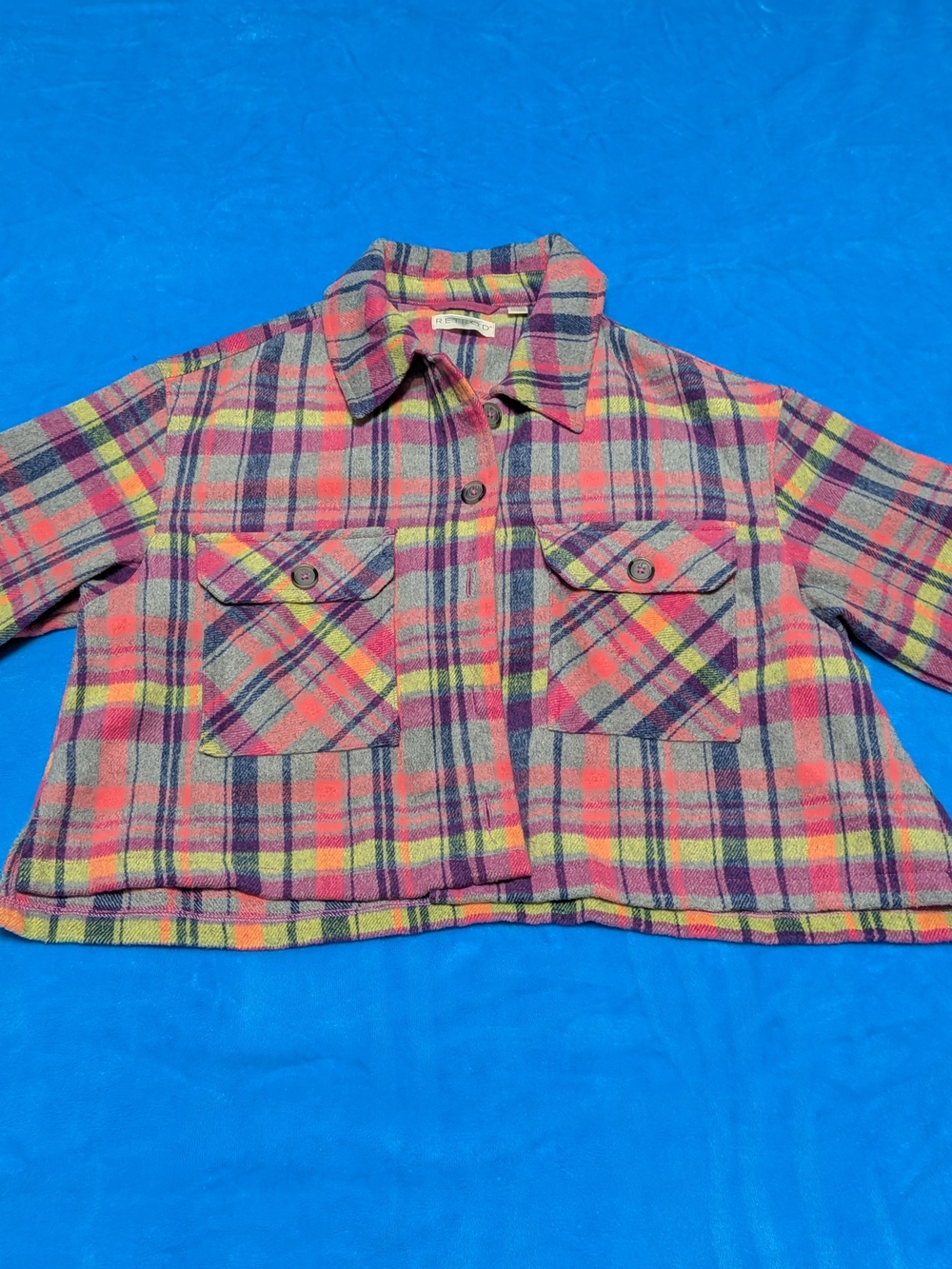 Plaid Cropped Shacket in playful pink, yellow & navy 🎀💛💙